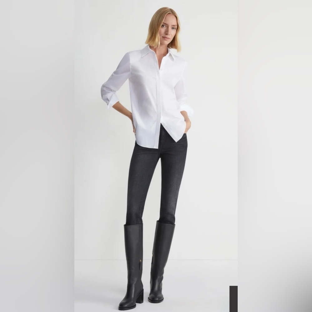 Lafayette 148 NY Off White Stretch Poplin Shirt Sz 16 | Classic Tailored Blouse - Picture 9 of 9